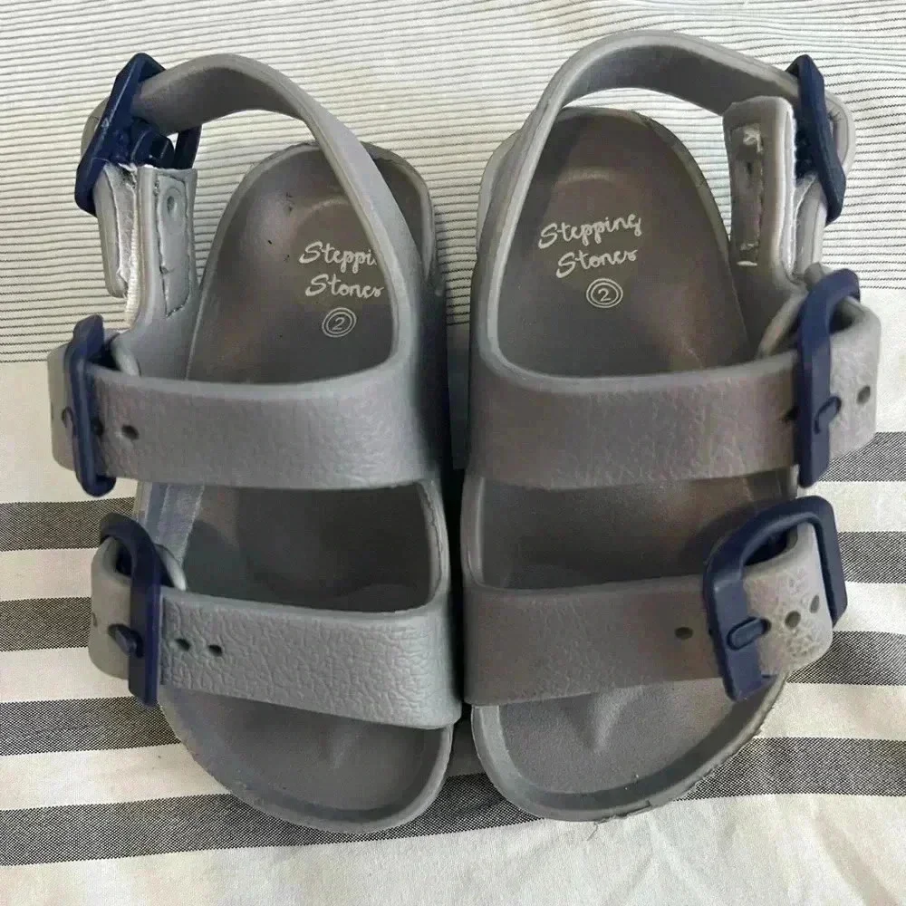 First Steps By Stepping Stones Baby Grey/Blue Sandals.
